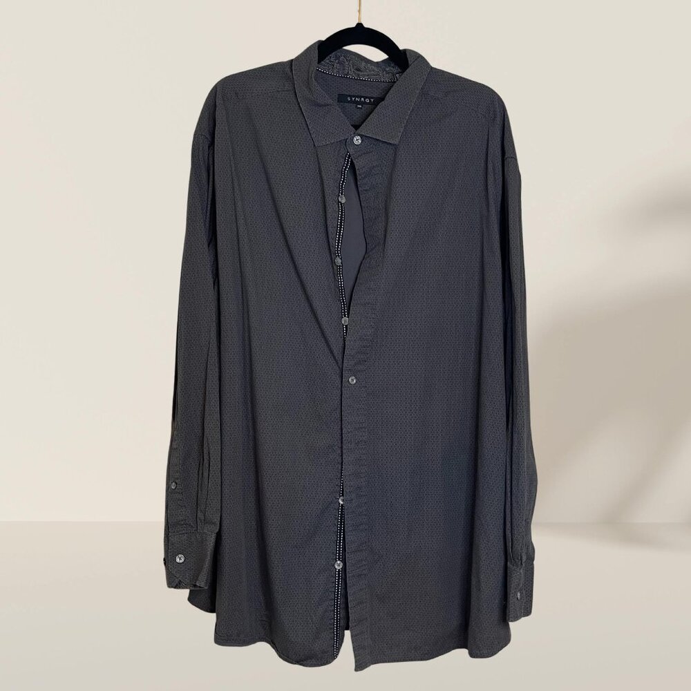 Synrgy Gray Micro-Pattern Button-Down Shirt Size … - image 1
